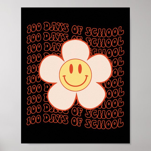 Póster Retro Groovy Happy Face 100 Días De Curso Escolar (Frente)