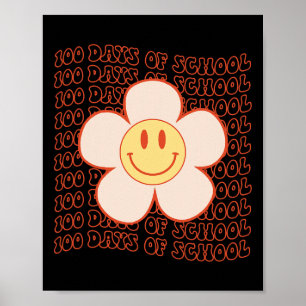 Póster Retro Groovy Happy Face 100 Días De Curso Escolar