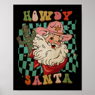 Póster Retro Groovy Hola Santa Navidad Vaquero Santa Xm