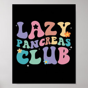 Póster Retro Groovy Lazy Pancreas Club Tipo 1 Diabetes Aw