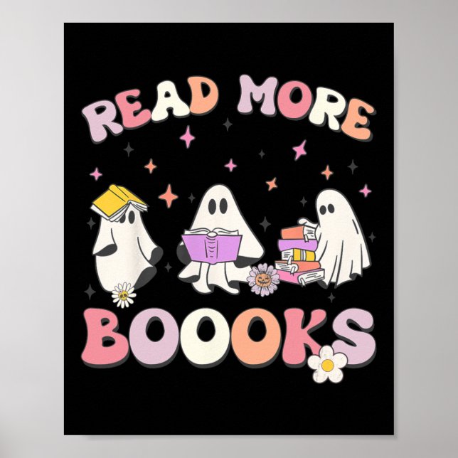 Póster retro Groovy Leer más libros Ghost Boo ghoul diver (Frente)