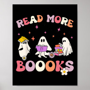 Póster retro Groovy Leer más libros Ghost Boo ghoul Fun H