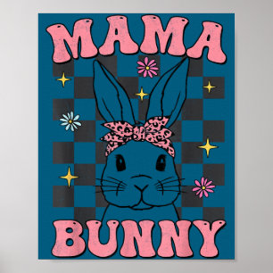 Póster Retro groovy mamá coneja familia a juego easter ma