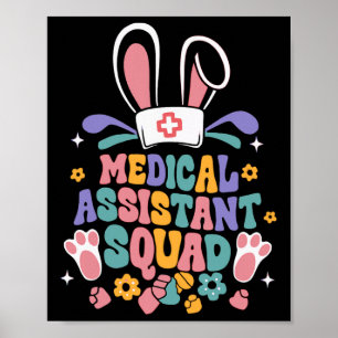 Póster Retro Groovy Medical Istant Squad Bunny Ear Flower