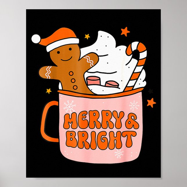 Póster Retro Groovy Merry And Bright Gingerbread Christma (Frente)