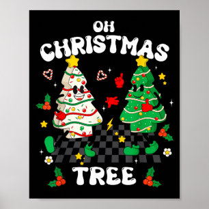 Póster Retro Groovy Oh Árbol de Navidad Tarta Pijama Navi
