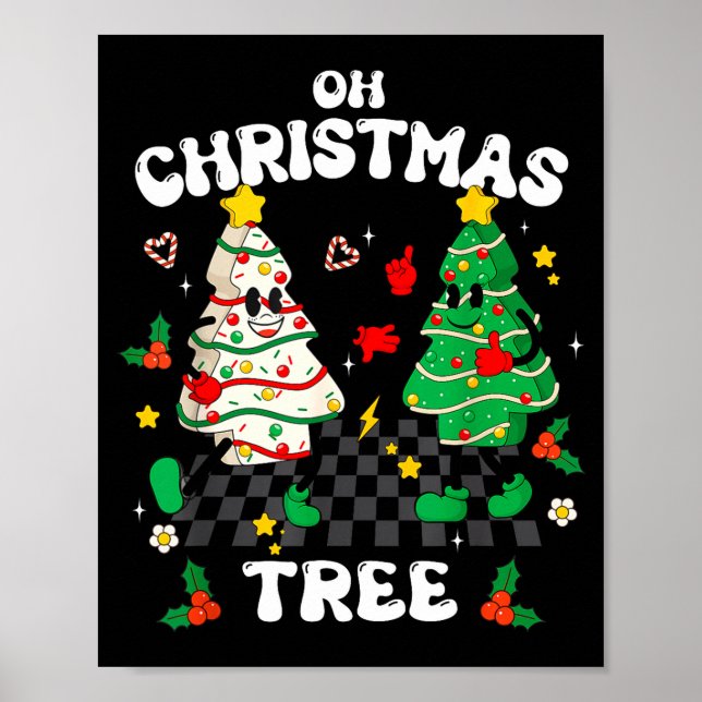 Póster Retro Groovy Oh Christmas Tree Cake Pajamas Xmas K (Frente)
