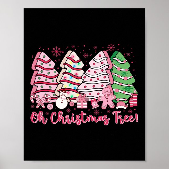Póster Retro Groovy Pink Oh Christmas Tree Cakes Debbie C (Frente)