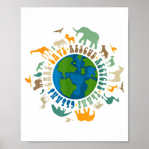 Póster Retro Groovy Salva Abejas Rescata Animales Recicla