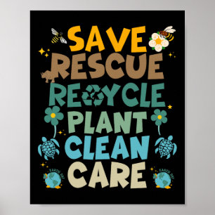 Póster Retro Groovy Salven abejas Rescate Animales Recicl