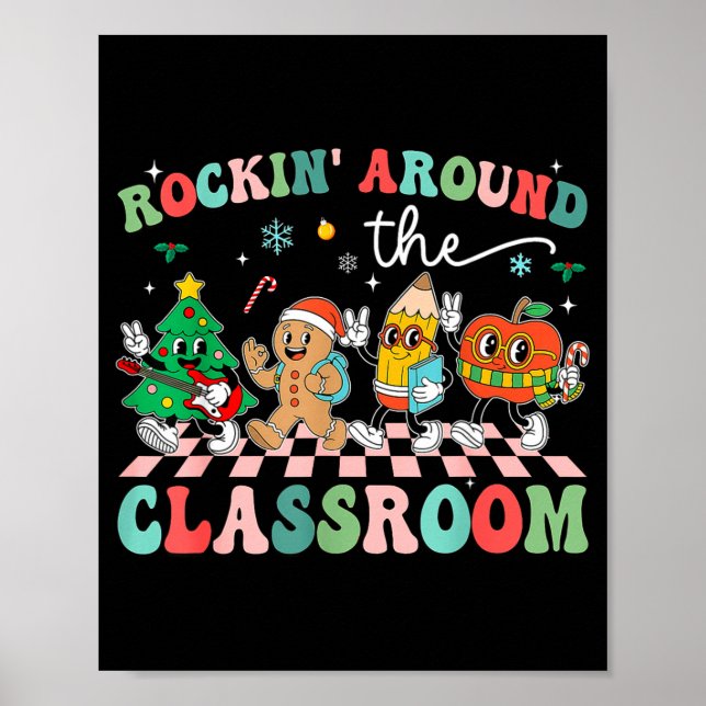 Póster Retro Groovy Teacher Christmas Rockin' Around The  (Frente)