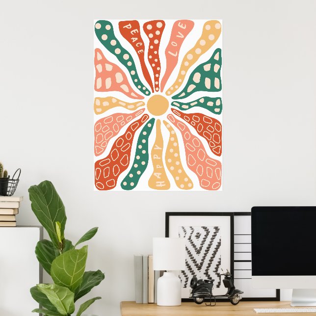 Póster Retro Groovy Wildflower Sunburst (Oficina en casa)