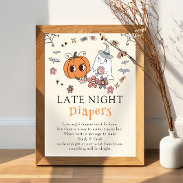 Póster Retro Halloween Baby Shower Late Night Diapers