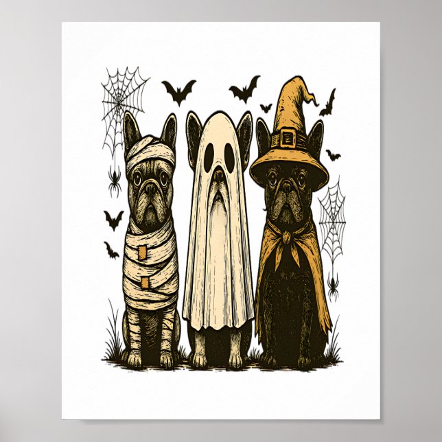 Póster Retro Halloween Fantasma Bulldog francés Gótico Pn (Frente)