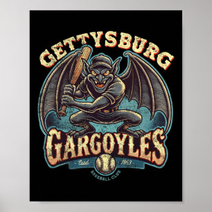 Póster Retro Halloween Gettsyburg Gargoyles Liga Menor