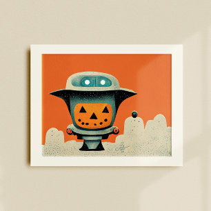 Póster Retro Halloween Robot 001 • Cute Kids Art