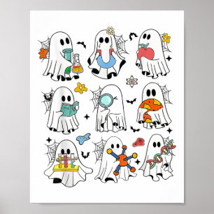 Póster Retro Halloween Science Teacher Ghost Laboratory T