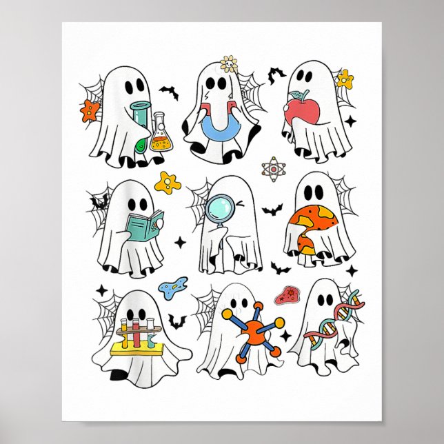 Póster Retro Halloween Science Teacher Ghost Laboratory T (Frente)