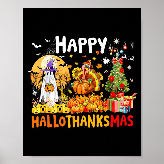 Póster Retro Halloween Thanksgiving Christmas Happy Hallo (Frente)
