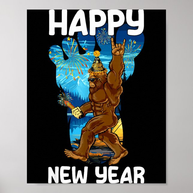 Póster Retro Happy New Year 2026 Bigfoot Lovers New Years (Frente)