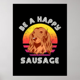 Póster Retro Happy Sausage Dog