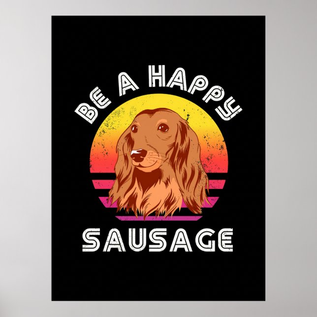 Póster Retro Happy Sausage Dog (Frente)
