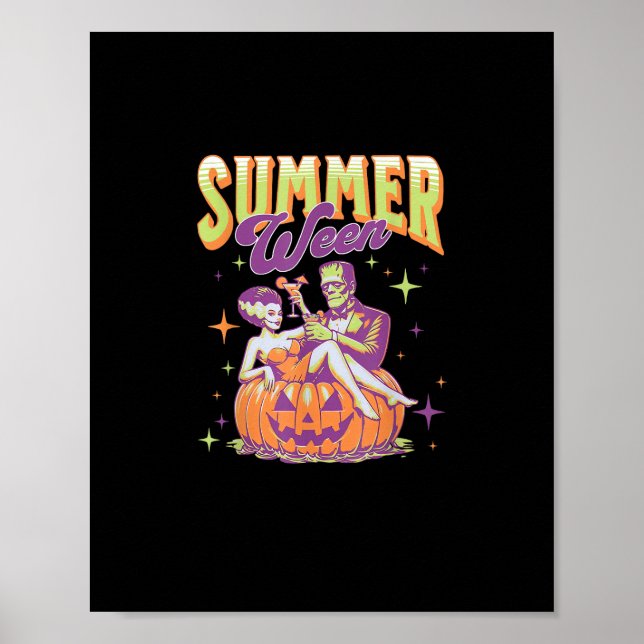 Póster Retro Happy Summerween Funny Frankenstein Monster  (Frente)