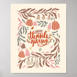 Póster Retro Harvest Happy Acción de Gracias