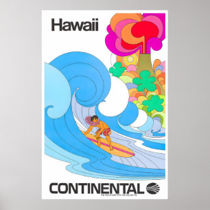 Póster Retro Hawái Viajes Surf Arte Impresión Retr