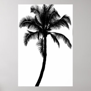 Póster Retro Hawaiano Tropical Palm Tree Silhouette Black