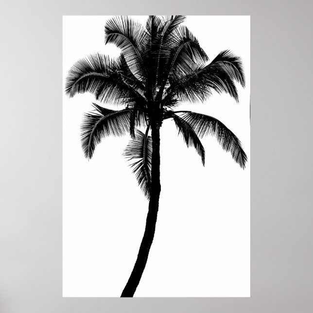 Póster Retro Hawaiano Tropical Palm Tree Silhouette Black (Frente)