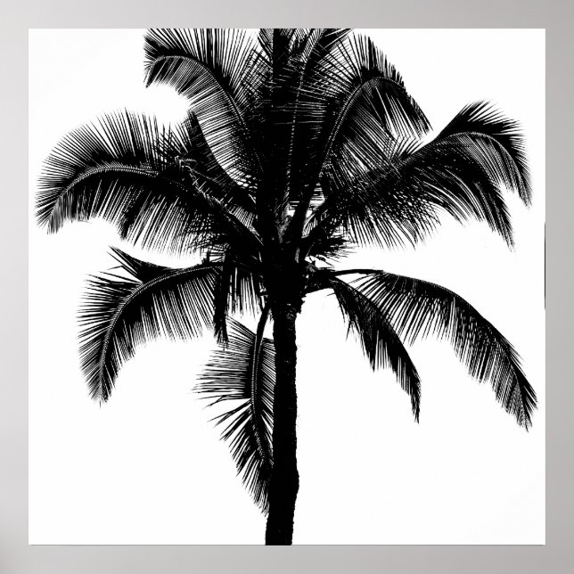Póster Retro Hawaiano Tropical Palm Tree Silhouette Black (Frente)