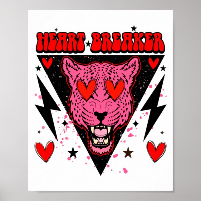 Póster Retro Heart Breaker Valentines Day Tiger Love  (Frente)