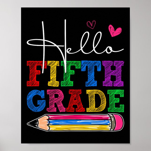 Póster Retro Hello 5th Grade First Day Of School Boys Gir (Frente)