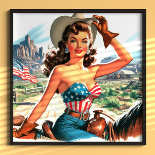 Póster Retro Hermosa Cowgirl Pin Up