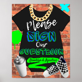 Póster Retro Hip Hop Urban Baby Shower Guestbook Rótulo