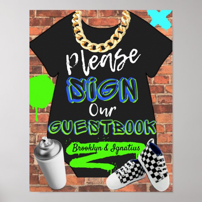 Póster Retro Hip Hop Urban Baby Shower Guestbook Rótulo (Frente)