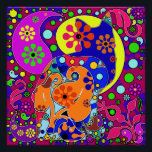 Póster Retro Hippie Flower Power Paisley Cat Pop Art<br><div class="desc">Flores hippies de colores vivos retro con un gatito oculto. Para una decoración más colorida,  visita el resto de la tienda.</div>