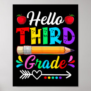 Póster Retro Hola 3er Grado Primer Día De Escuela Niños