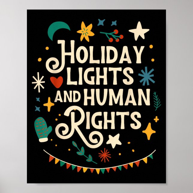 Póster Retro Holiday Lights And Human Rights Suprters Chr (Frente)