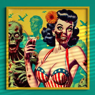 Póster Retro Horror Zombie Pin-up