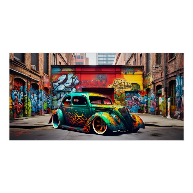 Póster Retro Hot Rod Graffiti Urban Landscape Art Print (Anverso)