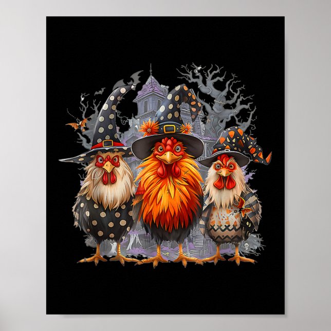Póster Retro House Chickens Witch Halloween Spooky Otoño (Frente)