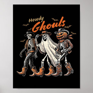 Póster Retro Howdy Ghouls Skeleton Cowboy Rodeo occidenta