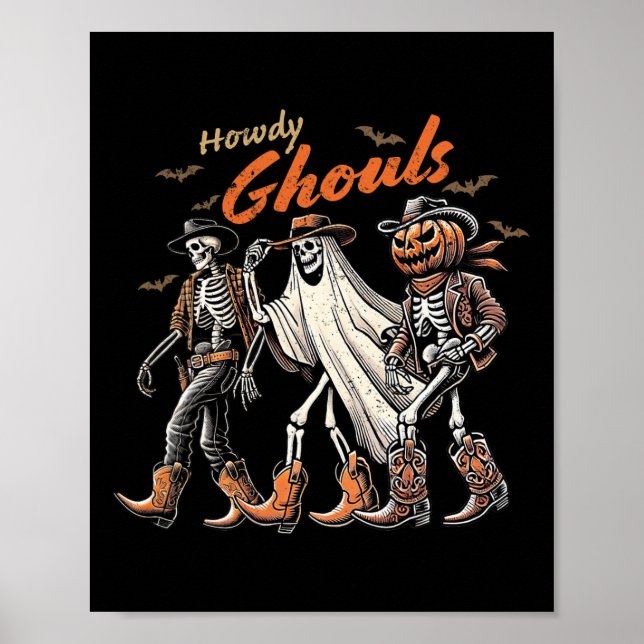 Póster Retro Howdy Ghouls Skeleton Cowboy Rodeo occidenta (Frente)