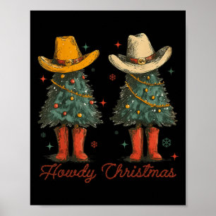 Póster Retro Howdy Navidades Cowboy Christmas Tree Wester