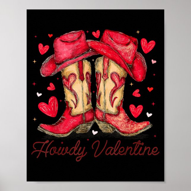 Póster Retro Howdy Valentine Cowboy Boots Western Valenti (Frente)