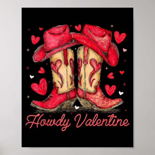 Póster Retro Howdy Valentine Cowboy Boots Western Valenti (Frente)