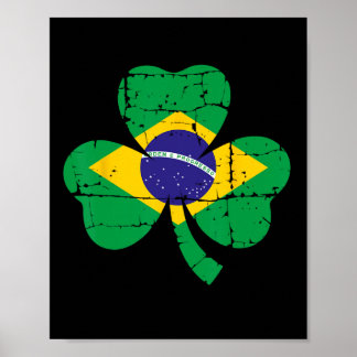 Póster Retro Irish Brazil Flag Ireland Shamrock St Patric