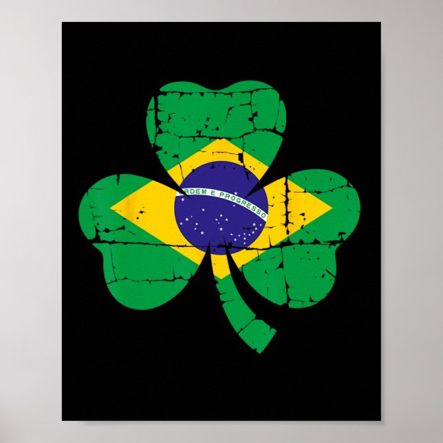 Póster Retro Irish Brazil Flag Ireland Shamrock St Patric (Frente)